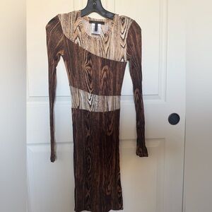 Brown and Cream Long Sleeve Dress